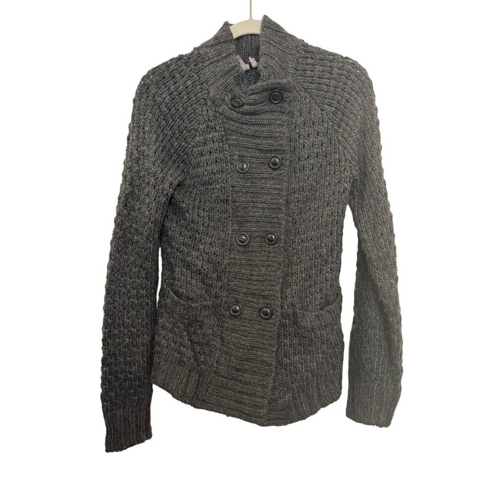 Cardigan Womens S Acrylic/Wool Gray Ribbed Button Front Long Sleeve Knit Sweater